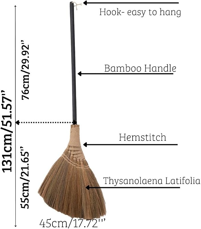 Natural Whisk Broom – Vietnamese Straw Soft Broom for Indoor-Outdoor Cleaning, Yard, Sofa, Car Hood, Decoration, 51.57-Inch Long