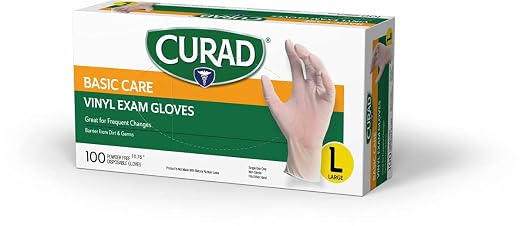 Curad - CURVT3RH Basic Care Vinyl Disposable Exam Gloves, Large (Pack of 300)