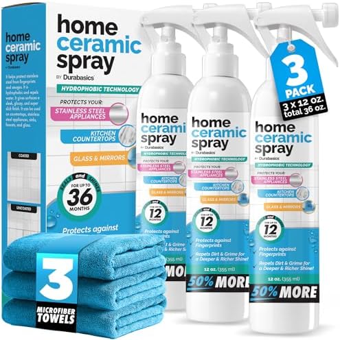 3 Pack [12 Oz] Home Ceramic Coating Spray Kit -Shine, Seal & Protect Kitchen & Bath Surfaces- High Shine - Repels Stains & Grime Effortlessly - Use on Stainless Steel, Sinks, Countertops, Glass & More