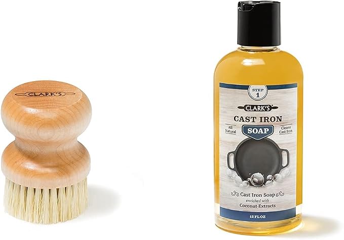 CLARK'S Small Scrub Brush and Cast Iron Soap | Maintain All Cast Iron and Carbon Cookware