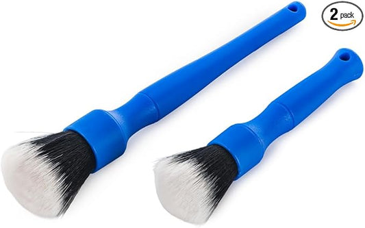 Detail Factory - Synthetic Detailing Brush Set - Long & Short Brush - Ultra-Soft Interior Car Cleaning Brushes for, Screens, Emblems, & Tight Spaces - Dark Blue