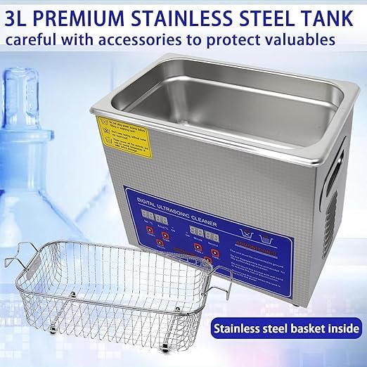 HEROSON 110V 3L Stainless Steel Ultrasonic Washing Machine 0.8 Gal Professional Ultrasonic Cleaner 40kHz with Heater & Digital Timer for Cleaning Watches Glasses Tool Jewelry Denture Parts