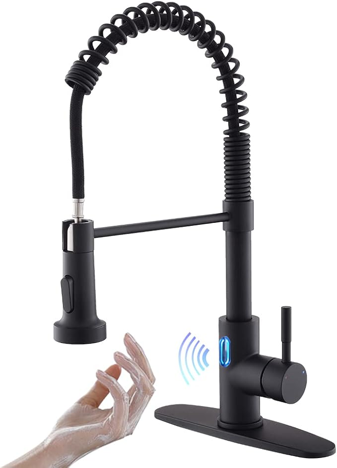 Touchless Kitchen Faucet with Pull Down Sprayer LED Light Single Handle Kitchen Sink Faucet Motion Sensor Smart Hands-Free, Stainless Steel Black