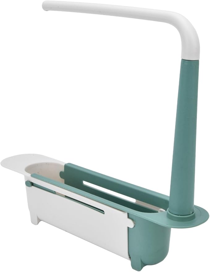 Telescopic Sink Storage Rack Rag Rack Shelf Dishwashing Drain Basket Hook Organizer Large Capacity Kitchen Under Sink Organizers (Green)