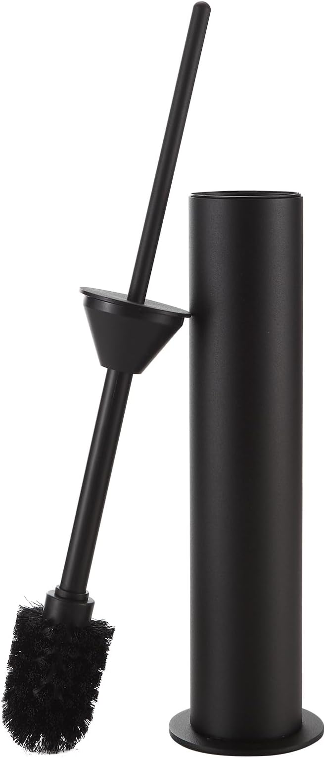 BGL Toilet Brush with Holder Set Matte Black Aluminium Standing for Bathroom Toilet Bowl Cleaner Brush and Holder Set, Round Design