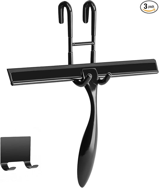 Simtive 10-Inch Shower Squeegee Set, Includes Shower Door Hook and Adhesive Hook, Squeegee for Shower Doors, Mirror and Window, Black