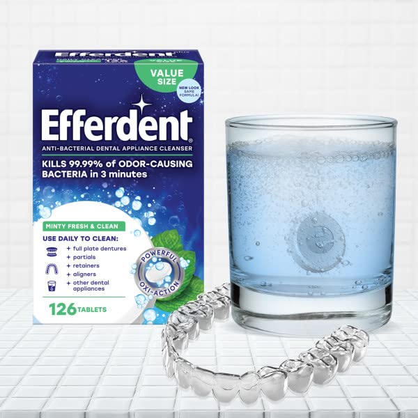 Efferdent Retainer Cleaning Tablets, Denture Cleaning Tablets for Dental Appliances, Minty Fresh & Clean, 90 Count. (Pack of 3)