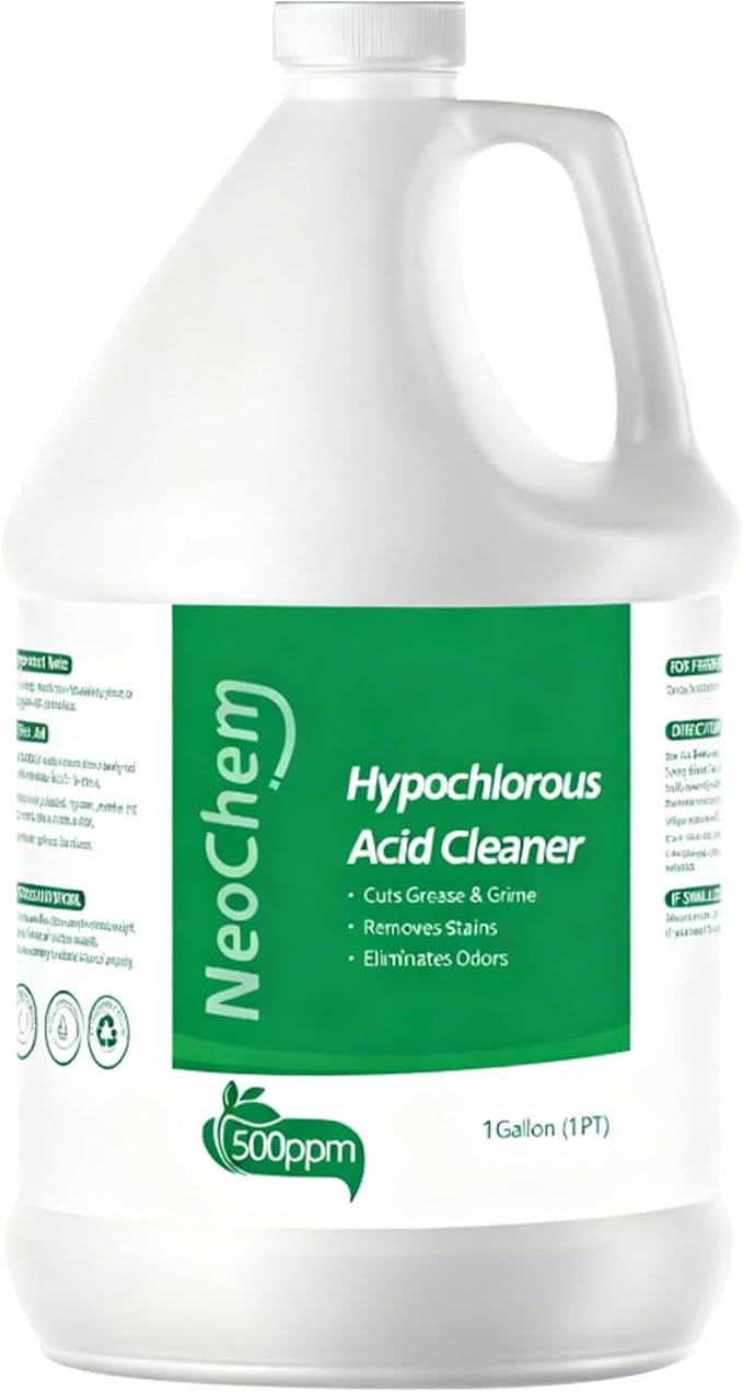 Hypochlorous Acid 500ppm Cleaner – Cuts Grease, Removes Stains, Eliminates Odors – No Rinse, No Harsh Fumes, Biodegradable – Multi-Surface Household Cleaner, Pet & Family Safe (1Gallon)