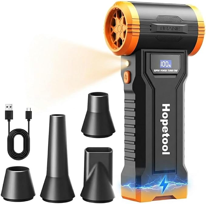 Electric Air Duster, 150000RPM Brushless Motor, 4-Gear Cordless Compressed Air Blower with LED Light and Screen Display, Rechargeable for PC Keyboard Computer Car Cleaning
