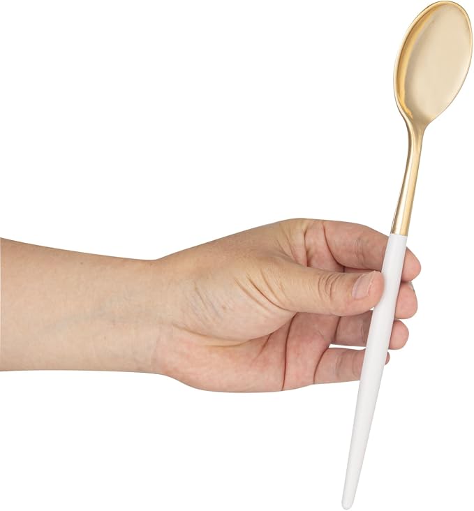 Restaurantware-Moderna 7.75 Inch Fancy Flatware, 50 Durable Plastic Flatware - With White Handle For Grip, Heavy-duty, Gold Plastic Spoons, Easily Disposable Or Restaurants