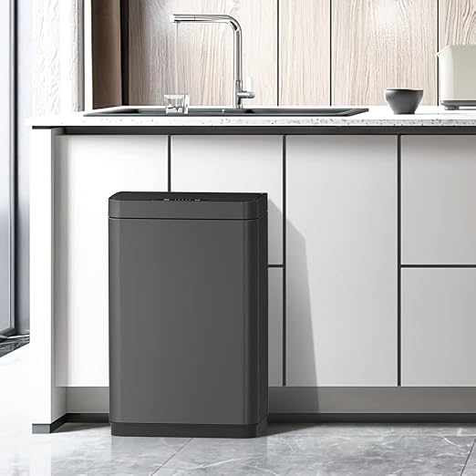 Mbillion Automatic Trash Can - 15 Gallon Motion Sensor Stainless Steel Smart Trash Can With Lid Rectangular Touchless Garbage Can for Kitchen, Bedroom, Home Office - Dark Gray