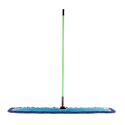 Restaurantware-Clean Tek Professional 48.03 x 5 Inch Dry Floor Mop, 1 Reusable Dust Mop - 64-Inch Handle, Secure Attachment, Blue Cotton-Poly, Machine Washable, for Cleaning Home Or Office