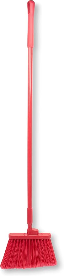 SPARTA 41082EC05 Plastic Color Coded Broom, Flagged Bristles, Long Broom With Angled Head For Large Debris, 56 Inches, Red, (Pack of 12)