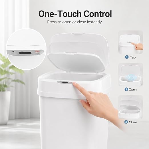 DZT-12-5S Smart Motion Sensor Trash Can 10.3 * 7.8 * 14.1inch | 0.3s Fast Opening, Auto Close & Touch-Free Operation for Home and Office (White)