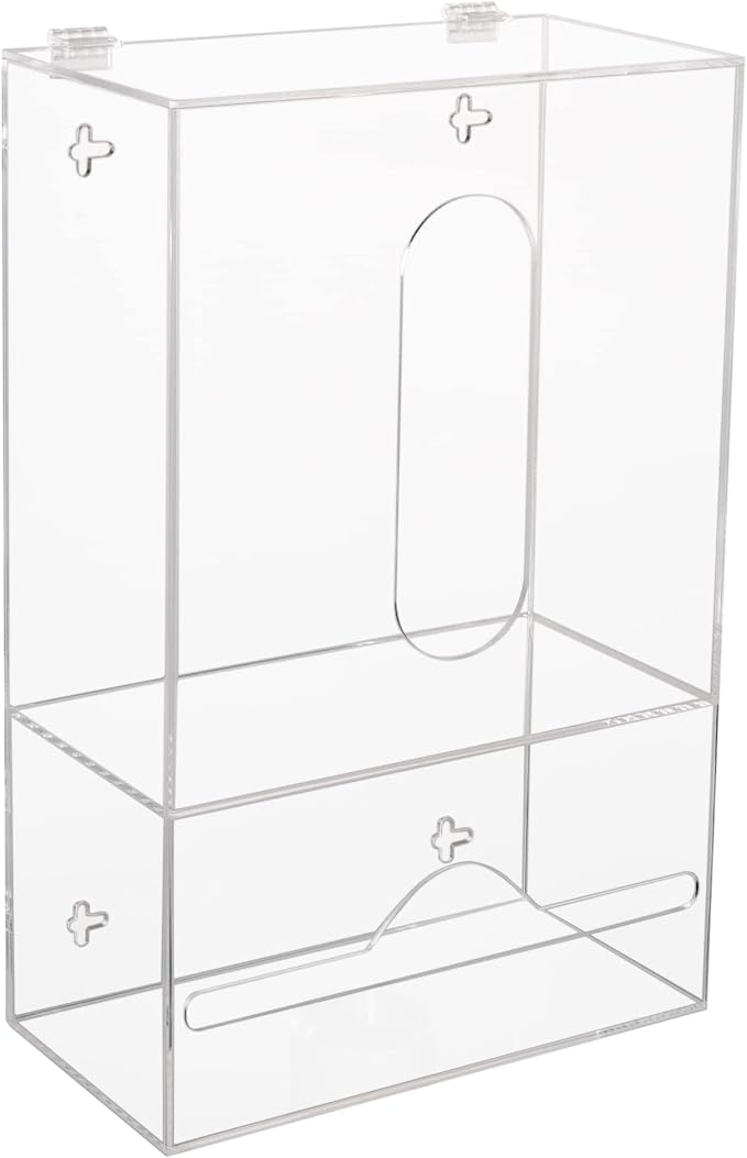 Trash Bag Dispenser Roll Holder for Plastic Bag, 2 in 1 Acrylic Garbage Bag Dispenser Organizer Holder for Cabinet, Wall Mount Kitchen Trash Can Liner Holder for Grocery Bag, Clear