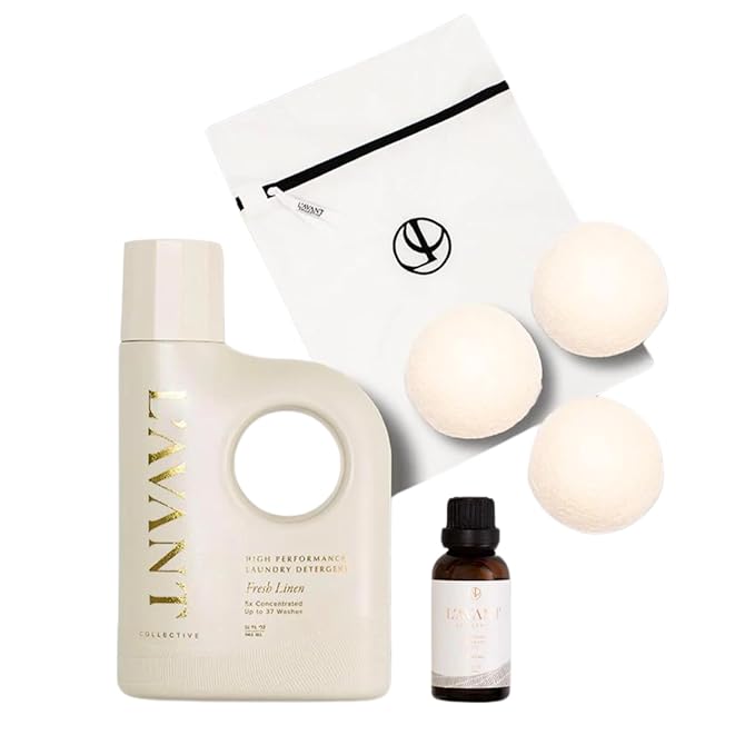 Luxury Laundry Essentials Bundle By L'avant High Performing Deep Cleaning Laundry Detergent Soap, Premium Wool Dryer Balls, & Fresh Linen Scented Laundry Oil Professional Wash (Fresh Linen)