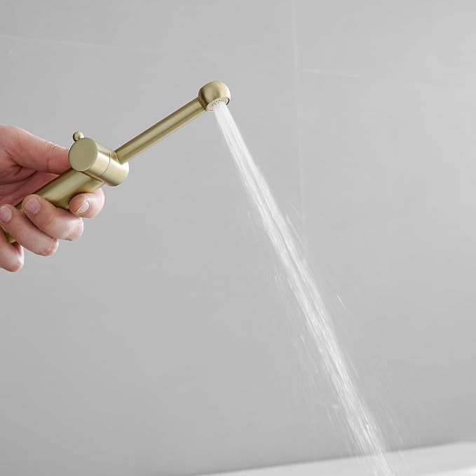 Gold Bidet Sprayer Set, Sprayer Faucet for Toilet with Adjustable Water Pressure, Handheld Bidet Attachment Set, Brushed Gold
