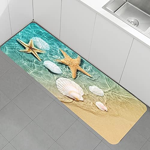 WODEJIA Bathroom Anti-Slip Foam Carpet,Durable Flannel Mat 3D Print Rug for Living Room, Absorbent Water Clearance MatS for Forlaundry Room and Kitchen, Beach Starfish Scallop Carpt 47x18 inches
