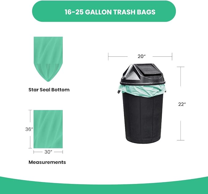 Reli. Compostable 16-25 Gallon Trash Bags | 50 Count | ASTM D6400 | Green | Eco-Friendly | For Compost