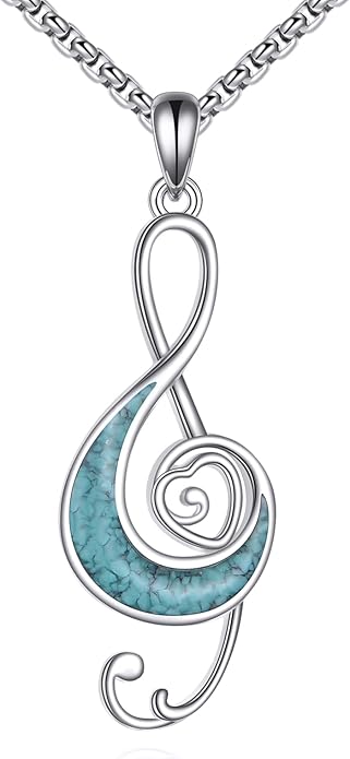 Music Necklace Sterling Silver Turquoise Music Pendant Necklace Music Lovers Jewelry Gifts for Women Girls