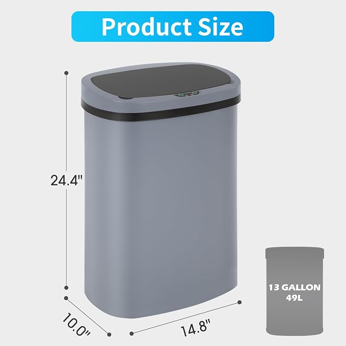 BestOffice Trash Can Broken-Resistant Plastic Touch Free High-Capacity Garbage Can with Lid for Bedroom Bathroom Home Office 49 Liter 13 Gallon Trash Can Automatic Kitchen Trash Can