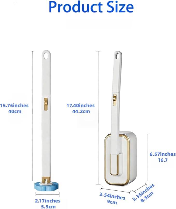 Disposable Toilet Brush and Base Set (Including 48 Replacement Heads and Base) - Wall-Mounted Design with Ergonomic Grip for Bathrooms, Toilets and RVs.