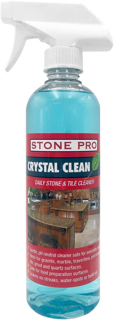 Stone Pro Crystal Clean - Granite and Marble Daily Cleaner, Cleans and Reinforces Sealant, Safe, Streak free, NO Rinse use on Windows, Mirrors & Glass (16 Fl Oz Ready to Use) (16 Fl Oz) | Cleans and Reinforces Sealant, Safe, Streak Free, No Rinse, Use ...