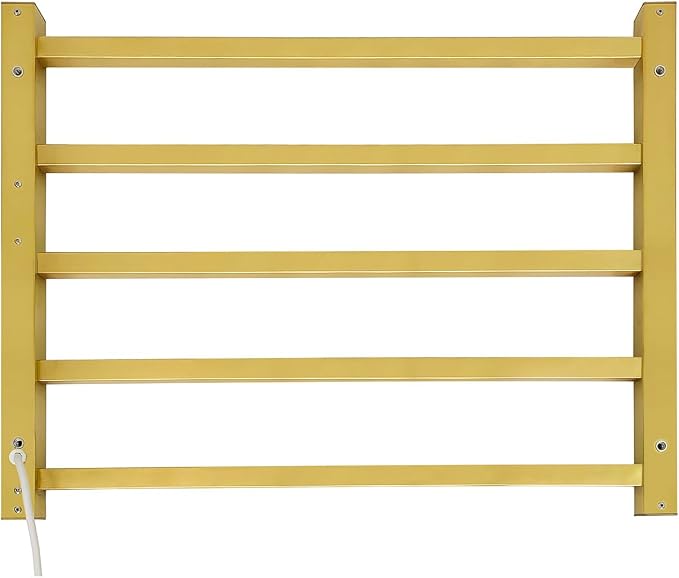 Luxury Heated Towel Rack Wall Mounted Towel Warmers, 5 Bars Towel Warmer Rack for Bathroom with Timer & Temperature Multi-Level Adjustable, Hardwired and Plug-in Compatible (Brushed Gold)