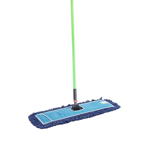 Restaurantware-Clean Tek Professional 24.02 x 5 Inch Dry Floor Mop, 1 Reusable Dust Mop - 64-Inch Handle, Secure Attachment, Blue Cotton-Poly, Machine Washable, for Cleaning Home Or Office