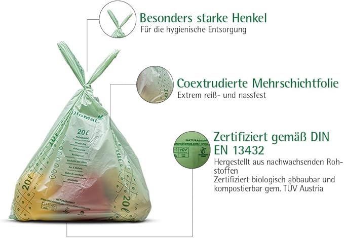 bioMat Compostable Trash Bags 4 Gallon, 50 Count, Small flat top Kitchen Food Scrap Bin Liners, BPI, CMA and OK Compost HOME certified, Meets the ASTM D6400 Standard