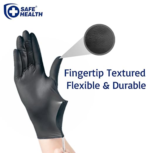 Safe Health HD Industrial Nitrile Black Disposable Gloves, Heavy Duty, 5 Mil, Case of 1000, Medium, Latex Free, Powder Free, Oil Grease Resistant, Automotive, Mechanic, Maintenance