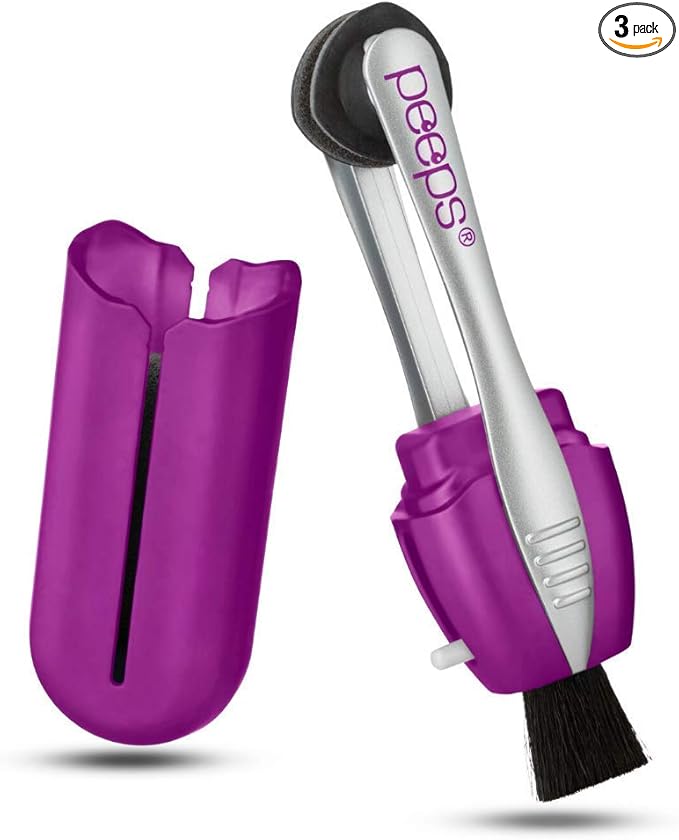 Peeps Glasses Cleaner - for Eyeglasses, Reading Glasses, and More - Lens Cleaner with Carbon Microfiber Tech-Injected Purple-3 Count (Pack of 1)