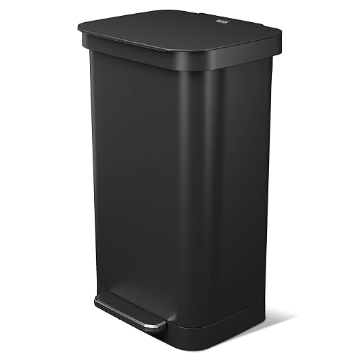 Glad 20 Gallon All Stainless Steel Trash Can with Clorox Odor Protection | Large Metal Kitchen Garbage Bin with Soft Close Lid, Garbage Bag Rings, Step On Foot Pedal and Waste Bag Roll Holder, Black