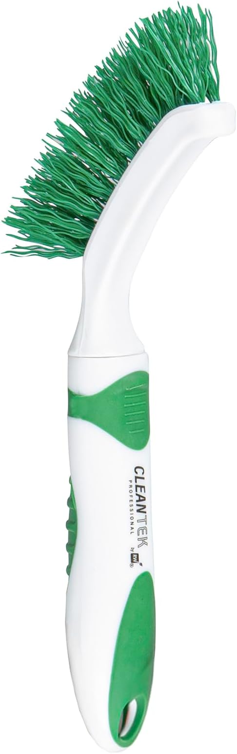 Restaurantware Grout Brush 10 Pack of 9 Tile Scrubbing Brush Stiff Bristle Ergonomic Handle Angled Head Narrow Design Green and White Plastic Cleaning Tool