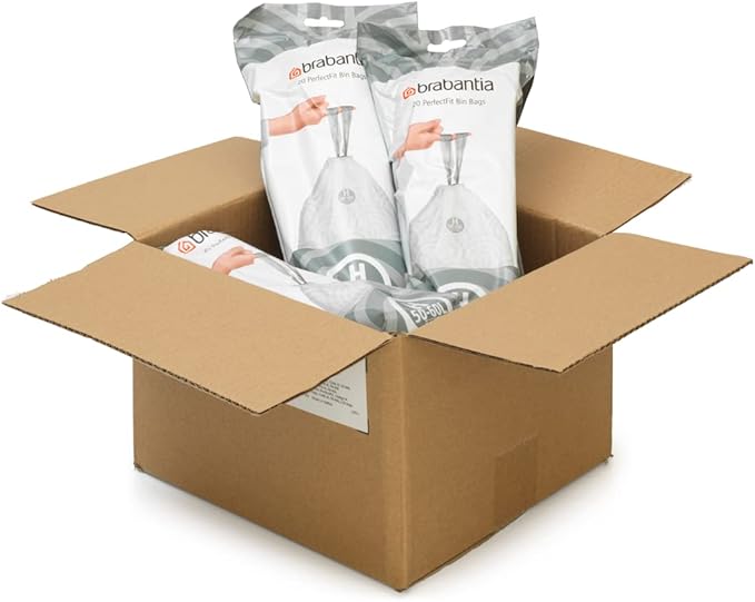 Brabantia PerfectFit Trash Bags (Size H/13.2-16 Gal) Thick Plastic Trash Can Liners with Drawstring Handles (120 Bags)
