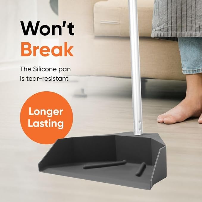 Silicone Dust Pan with Handle Lobby Dustpan with Long Handle Stand Up Dustpan, 48" 3-Part Long Handle, By Superio