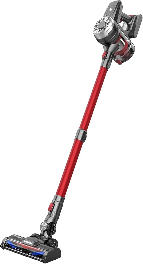 Cordless Vacuum Cleaner for Home, Red, 45 Min Runtime, LED Headlights, 2-Speed, Telescopic Tube, Powerful Suction, Rechargeable, Lightweight & Versatile Household Essentials Stick Vacuum Cordless