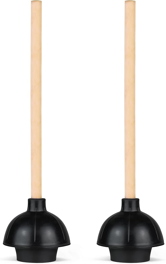 SteadMax Heavy Duty Toilet Plunger, Commercial Grade Double Thrust Force Rubber Cup with Wood Handle, 2 Pack (22")