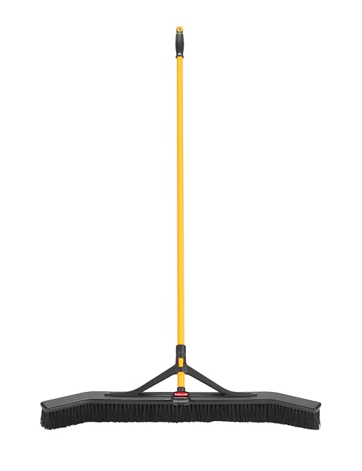 Rubbermaid Commercial Products Maximizer 36" Push to Center Push Broom Polypropylene Fill Black Angled Sides Medium Bristles for Indoor/Outdoor Multi-Surface Use