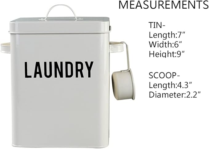 LA JOLIE MUSE Laundry Detergent Powder Storage Tin Box, Farmhouse Laundry Room Decor, 9 Inch High, Cream