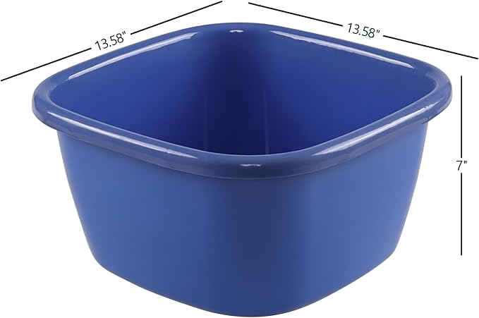 Ramddy 2 Pack 18 Quart Kitchen Sink Dish Basin, Plastic Square Dish Pan, Blue