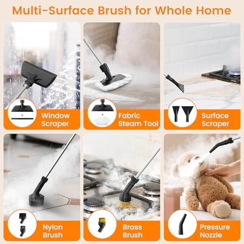 Pressurized Steam Cleaner, 3-Level Adjustable Handheld Steamer Cleaning for Home, 15s Fast Heat-Up & 47.3oz Tank, 2500W Multi-Surface Portable Steamer for Floor/Grout/Car with 33PCS Accesssories