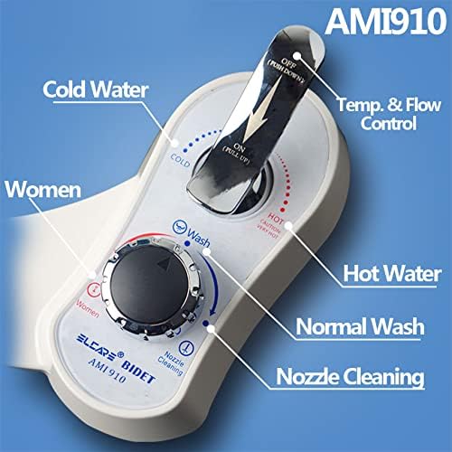Bidet AMI910 Hot and Cold Water Bidet Attachment for Toilet - Self Cleaning Dual Nozzles (Frontal & Rear Wash) - Non-Electric Mechanical Bidet Toilet Attachment