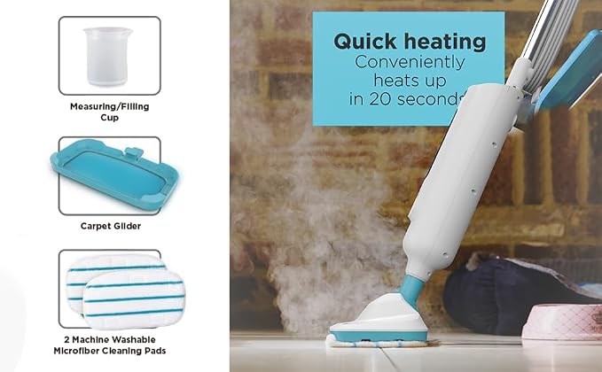 BLACK+DECKER 1300W Steam Mop for Hardwood, Tile & Laminate Floors, Multi-Surface Floor Steamer with Carpet Glider, 2 Washable Microfiber Pads, Fast Heat Up & 22 Ft Cord, White