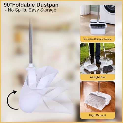 Ultimate Home Cleaning Bundle: Heavy Duty Upright Broom and Dustpan Set with Rotatable Head, 77.5" Extendable Window Squeegee Kit, 3-in-1 Microfiber Scrubber Floor Sweeper for RV, Kitchen, Car