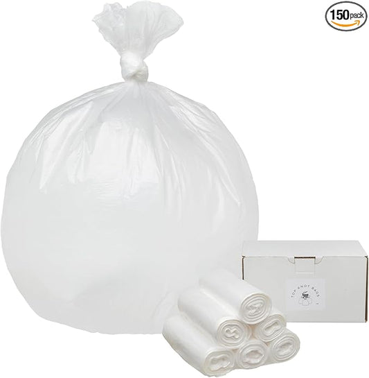 Top Knot Bags 33 Gallon Garbage Trash Bag 33X40" Clear 150 Count Can Liner Bulk 30 Gallon 31 Gallon 32 Gallon 34 Gallon 35 Gallon Made in USA