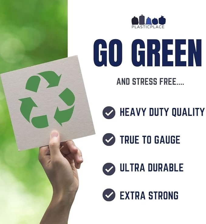 Plasticplace 65 Gallon Recycling Trash Bags │1.5 Mil │ Blue Heavy Duty Garbage Can Liners │ 50” x 48” (50 Count)