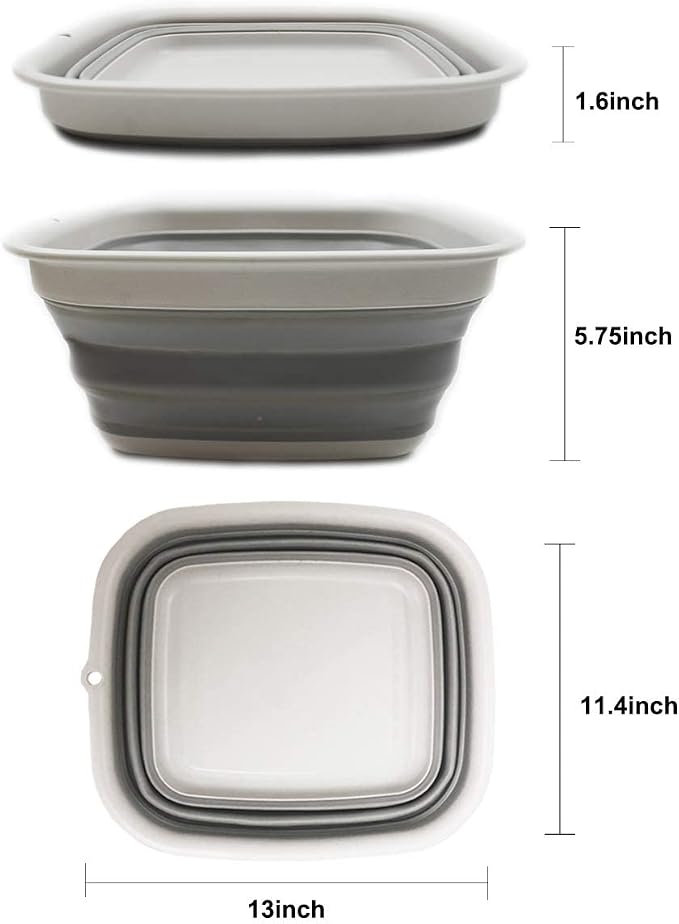 SAMMART 7.7L (2 Gallon) Collapsible Tub - Foldable Dish Tub - Portable Washing Basin - Space Saving Plastic Washtub (Grey, S)