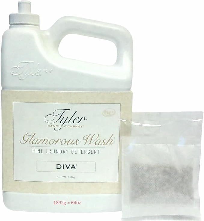 Tyler Candle wash Laundry Detergent, Diva, Liquid, 64 Fl Oz HE Safe w/Dryer Sachet Pouch, Pull and Pour Spill Proof Cap oha