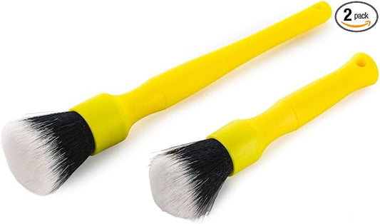 Detail Factory - Synthetic Detailing Brush Set - Long & Short Brush - Ultra-Soft Interior Car Cleaning Brushes for, Screens, Emblems, & Tight Spaces - Yellow
